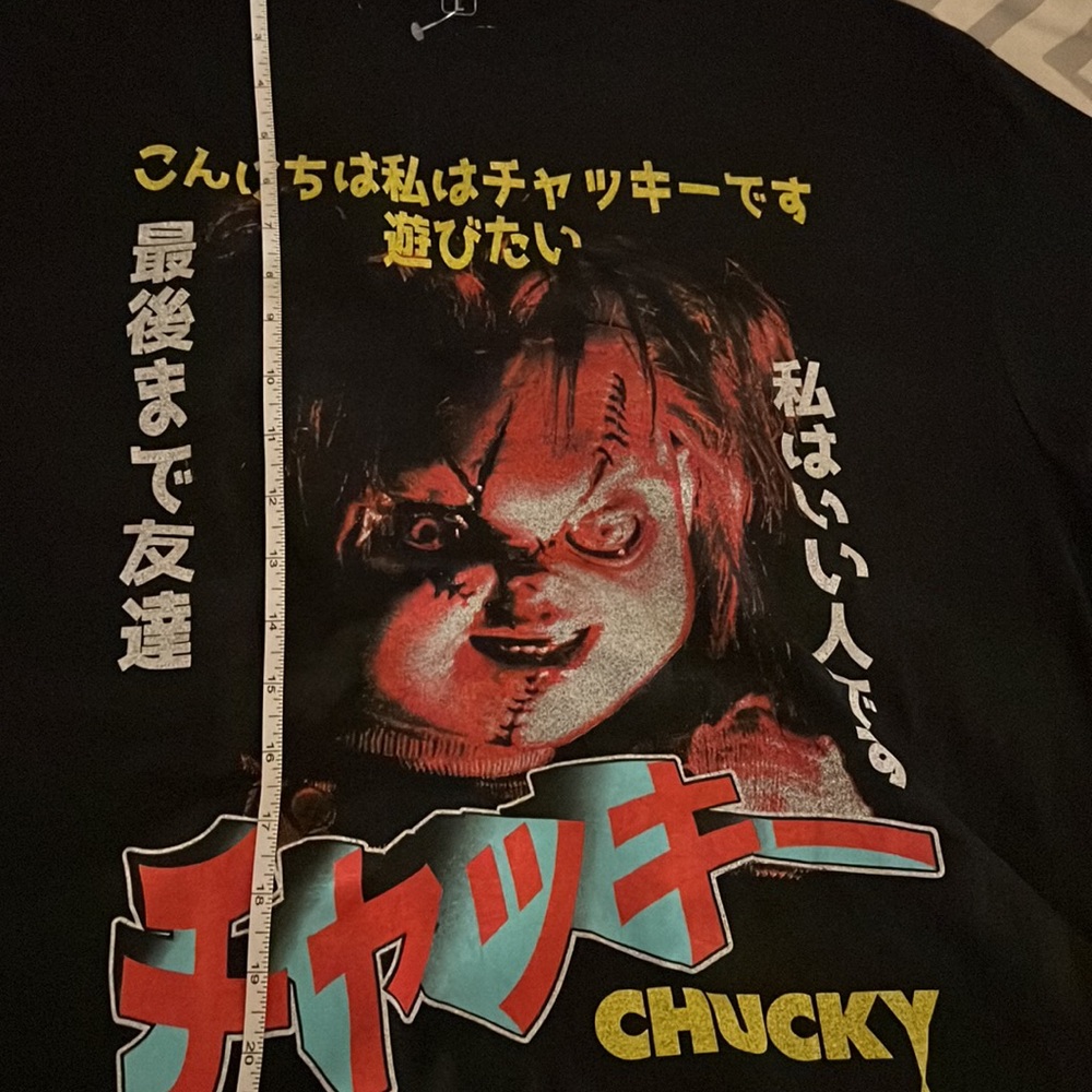 NWOT LARGE CHUCKY MENS UNISEX JAPANESE WANNA PLAY GRAPHIC. HALLOWEEN GOT…